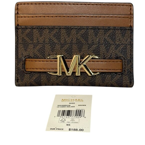 NWT Michael Kors Reed Large Logo Card Case - Brown - Picture 3 of 4